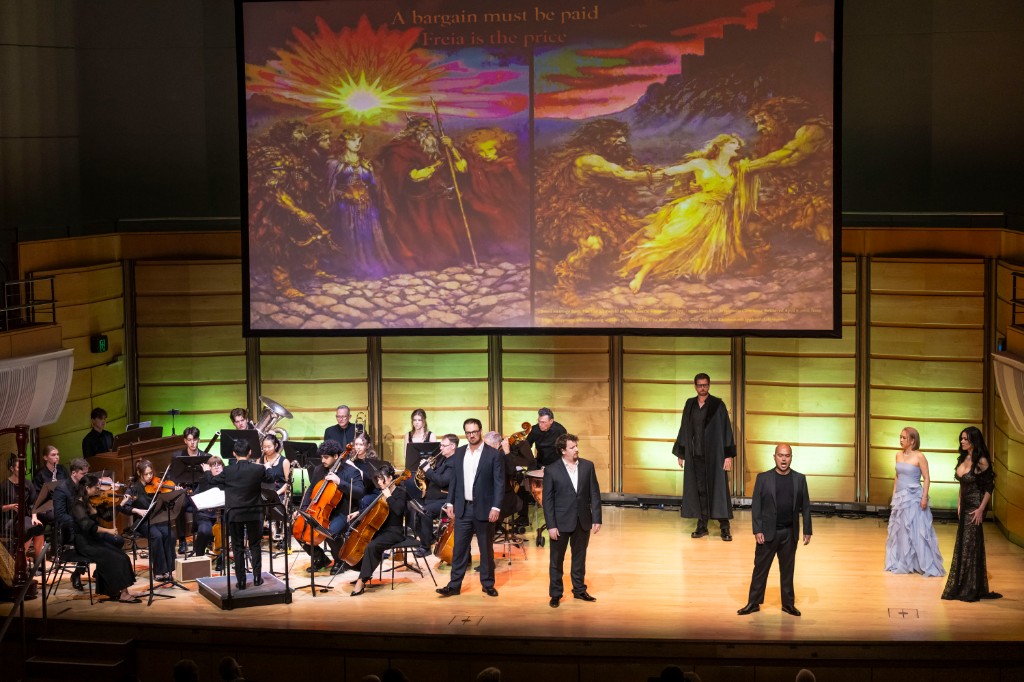 Aleta Shang in Wagner's Das Rheingold, with orchestra and projected scenery